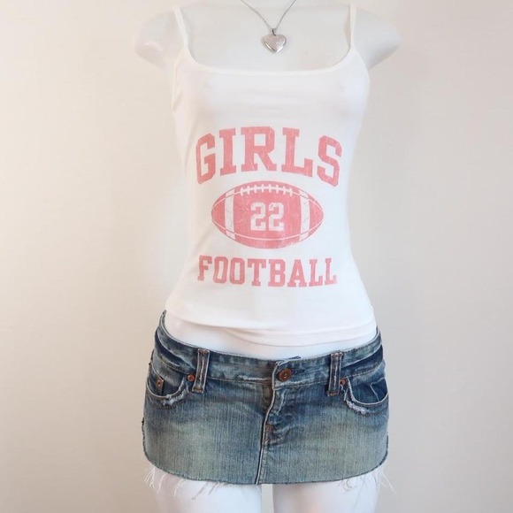 Tops - y2k baby tee girls football cami white pink sporty graphic